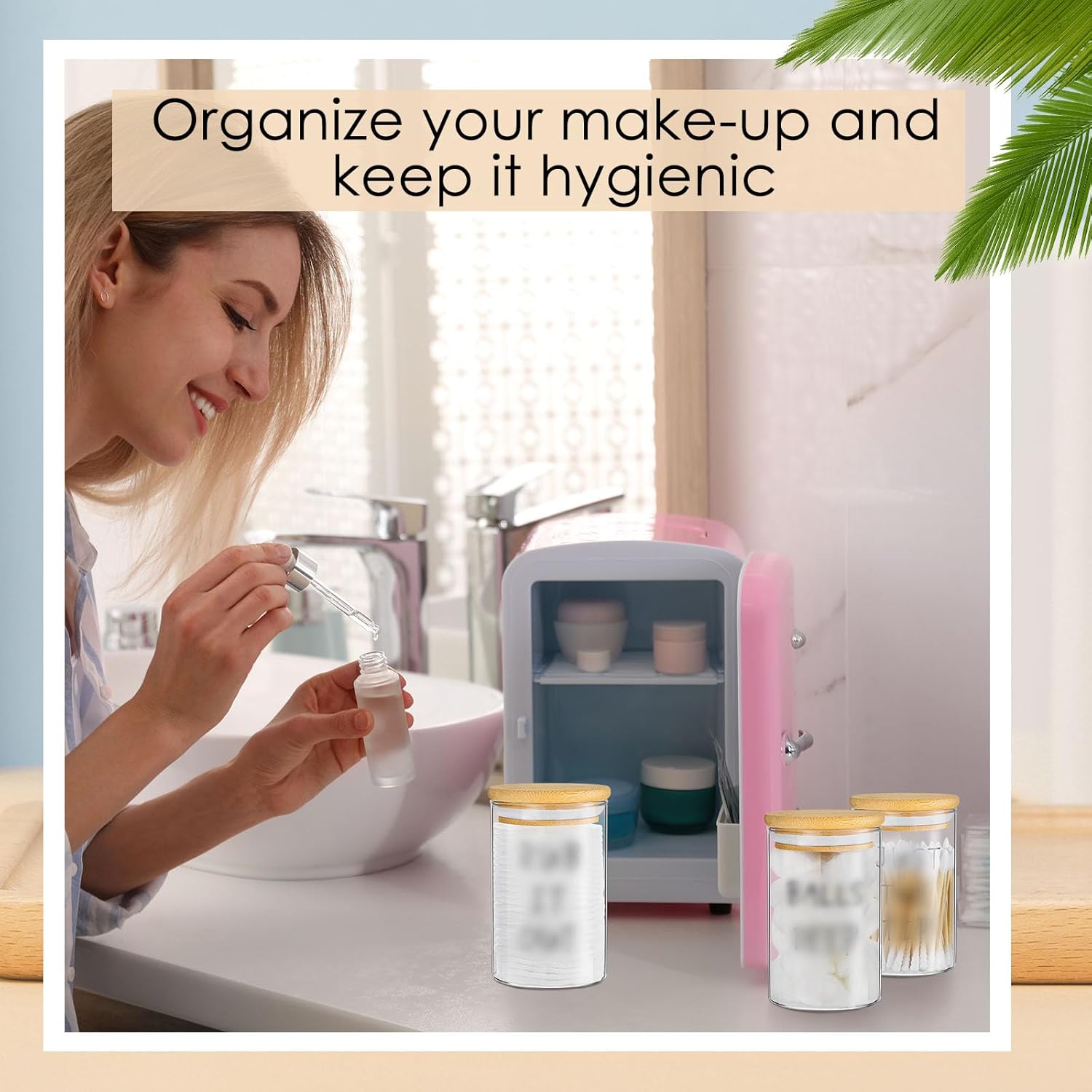 6 Pcs Apothecary Jars Glass Jars with Lids for Bathroom Qtip Holder Glass Cotton Ball Holder for Home Bathroom Farmhouse Storage Containers Makeup Organizer Decoration