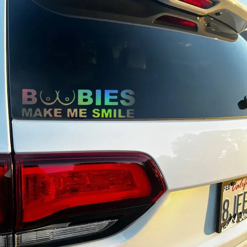 BOOBIES Make Me Smile Car Decal