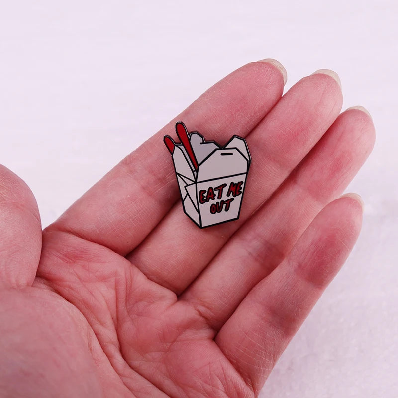Funny Eat Me Out Takeout Box Enamel Pin