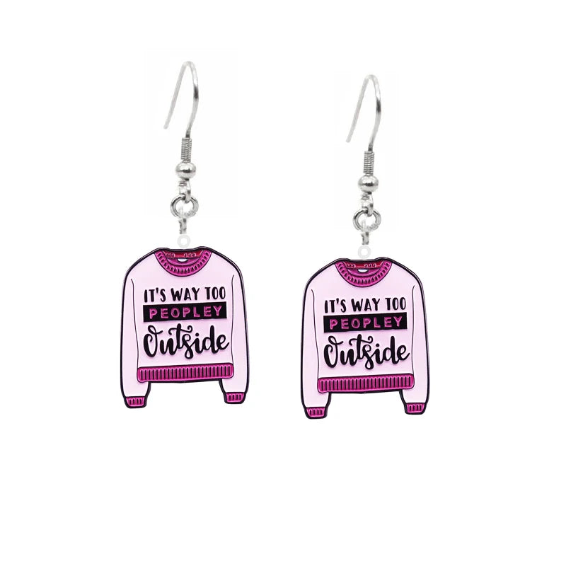 Christmas Sweater Acrylic Earrings For Women Plastic Autism Pink Sweater Drop Earrings Jewelry Kawaii Cute Girls Women Gift