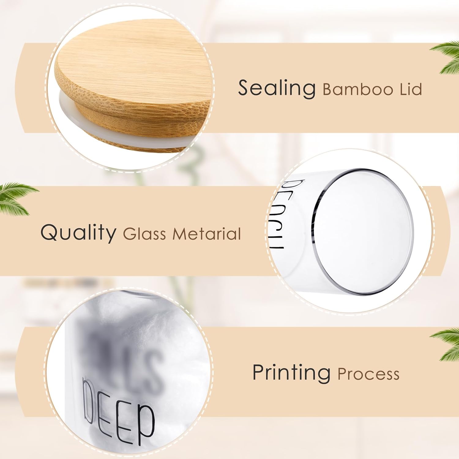 8 Pcs Cotton Swab Holder Dispenser Glass Apothecary Jars with Bamboo Lids 10Oz Clear Glass Canister Cotton Ball Holder for round Swab Pad Floss Pick Hair Ties Bathroom Storage Organization