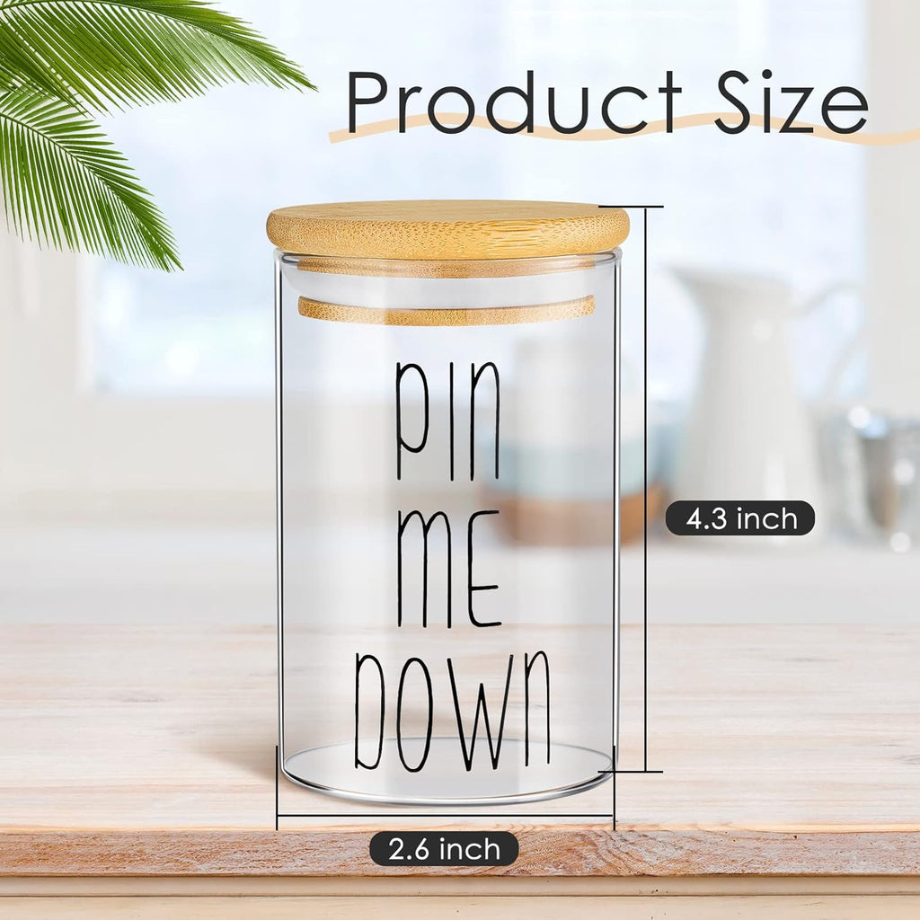 8 Pcs Cotton Swab Holder Dispenser Glass Apothecary Jars with Bamboo Lids 10Oz Clear Glass Canister Cotton Ball Holder for round Swab Pad Floss Pick Hair Ties Bathroom Storage Organization