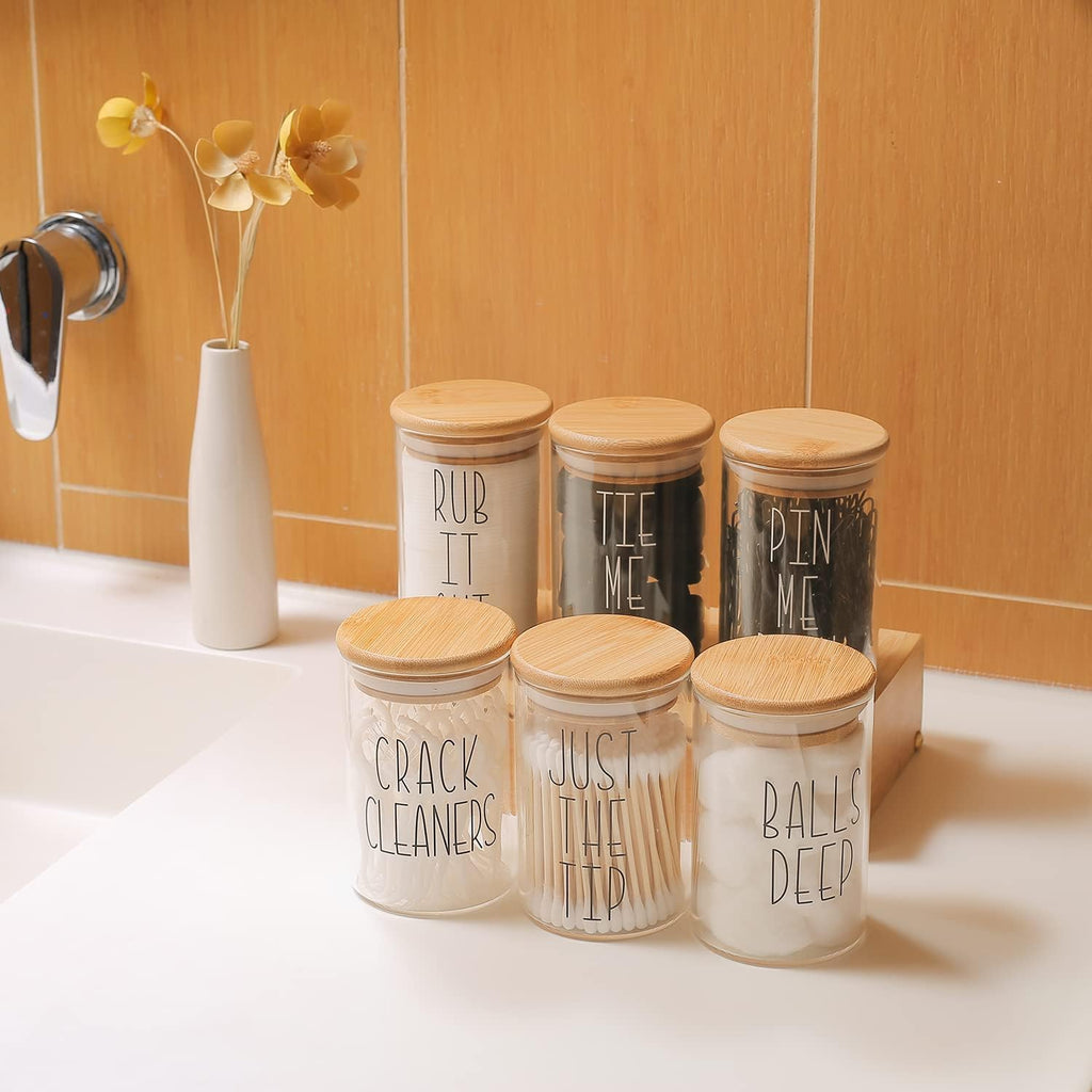 Apothecary Jars with Lids for Bathroom Storage Organizer, Hair Tie Organizer & Bobby Pin Holder Are Great for Bamboo Bathroom Accessories. (Hair Ties & Pins)
